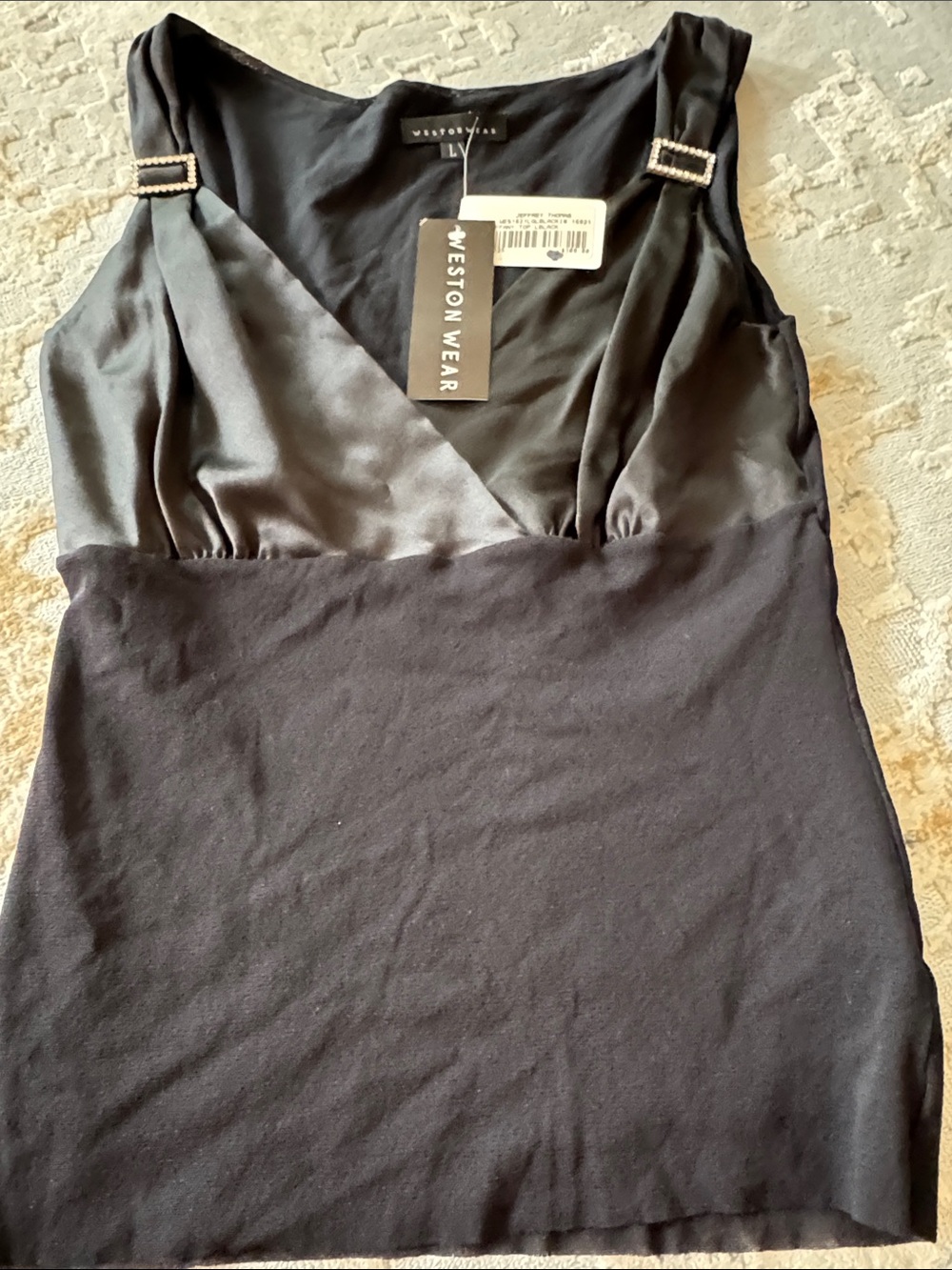 NWT Weston Wear Black Satin-Trim Sleeveless Tank with Buckle Accents